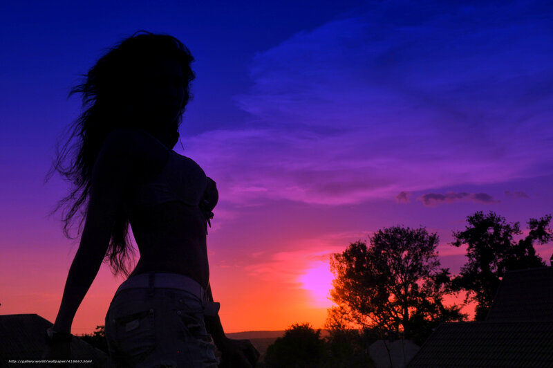Silhouette of Woman at Sunset — Purple