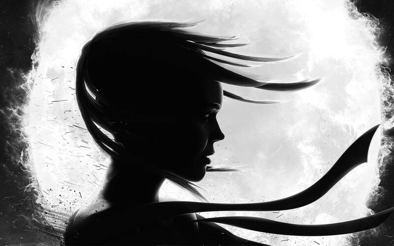 Silhouette of Woman — Black, Dramatic, Digital Art, Hair, Backlight