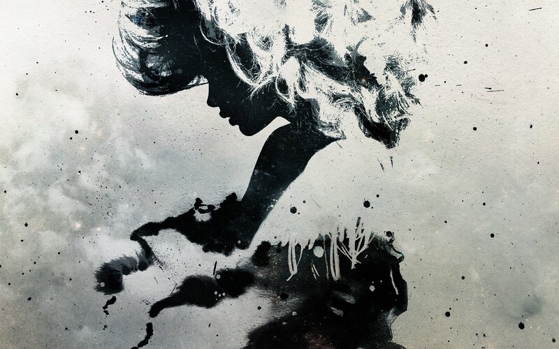 Silhouette of Woman — Black, Dramatic, Illustration, Hair