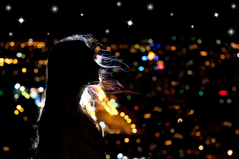 Silhouette of Woman — Black, Dramatic, Night, Photograph