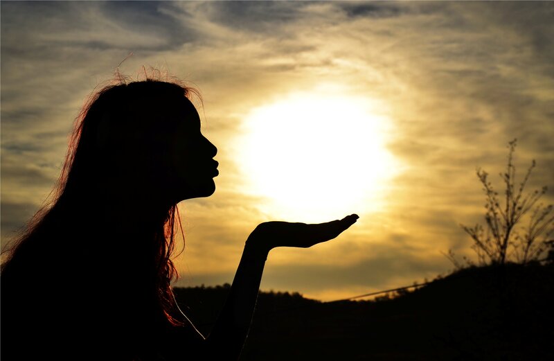 Silhouette of Woman — Black, Dramatic, Sunset, Photograph