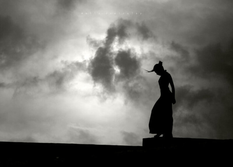 Silhouette of Woman — Black, Dramatic, Sunset