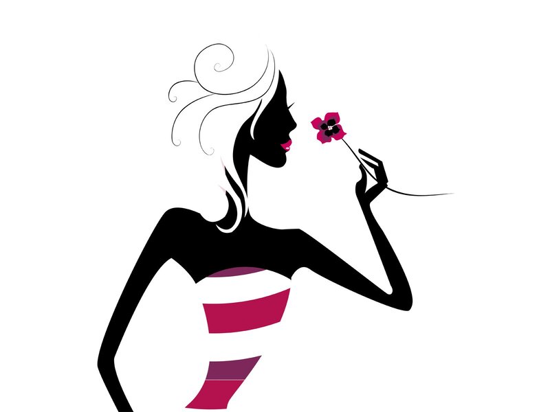 Silhouette of Woman — Black, Serene, Vector Art, Flower