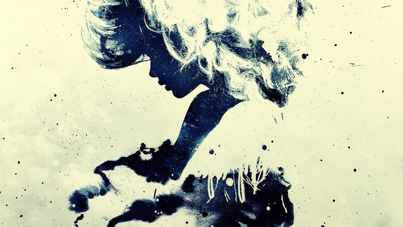 Silhouette of Woman — Blue, Dramatic, Digital Art, Hair, Splatter