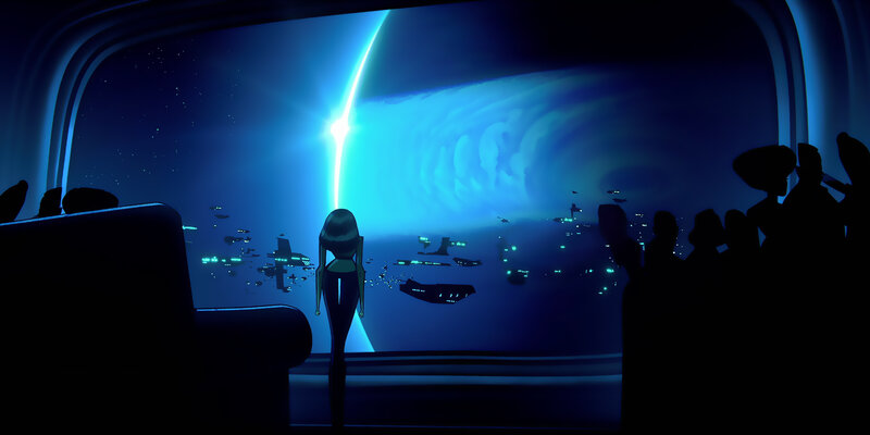 Silhouette of Woman — Blue, Dramatic, Night, Digital Art, Spaceship