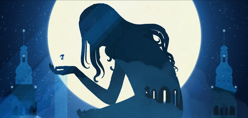 Silhouette of Woman — Blue, Serene, Night, Illustration, Moon