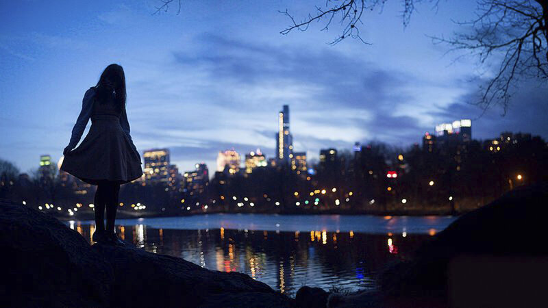 Silhouette of Woman — Blue, Serene, Night, Photograph