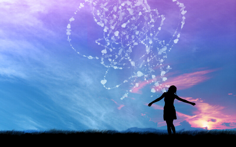 Silhouette of Woman — Blue, Serene, Sunset, Digital Art
