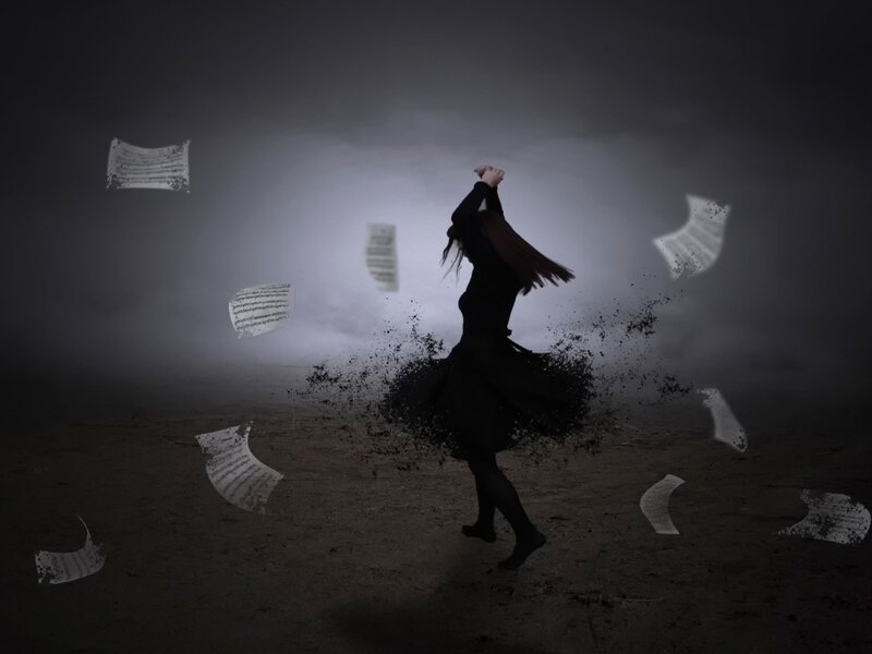 Silhouette of Woman Dancing — Black, Dramatic, Night, Digital Art