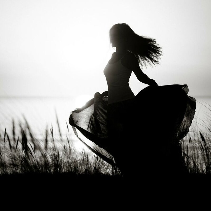 Silhouette of Woman Dancing — Black, Serene