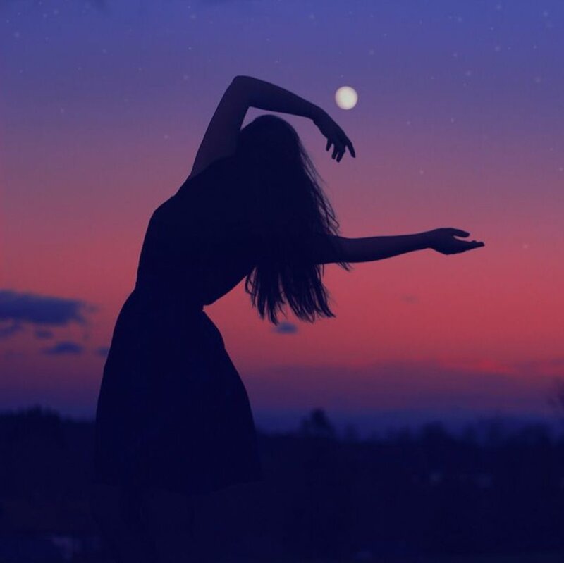 Silhouette of Woman Dancing — Purple, Serene, Sunset