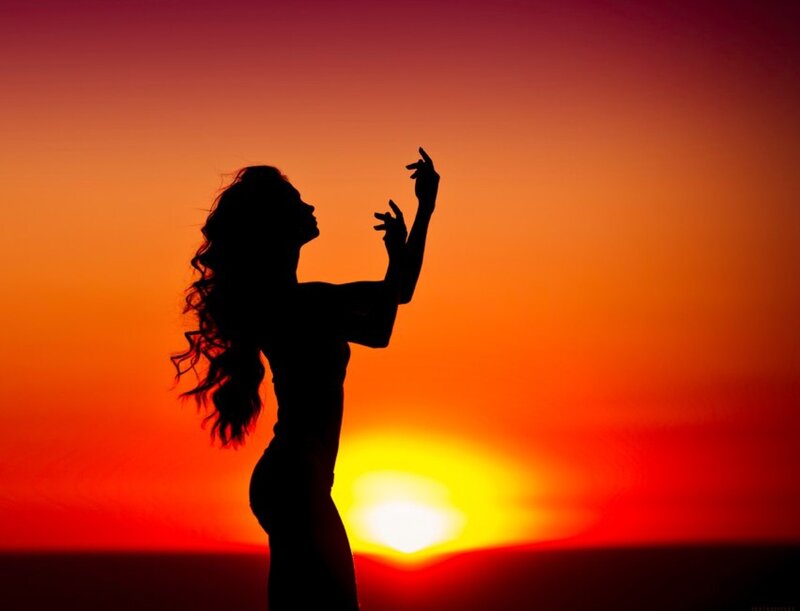 Silhouette of Woman Dancing — Red, Dramatic