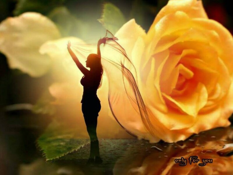 Silhouette of Woman Dancing — Yellow, Dramatic, Sunset, Digital Art, Rose