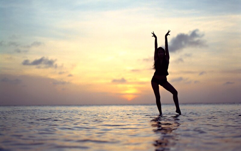 Silhouette of Woman Dancing — Yellow, Serene, Sunset