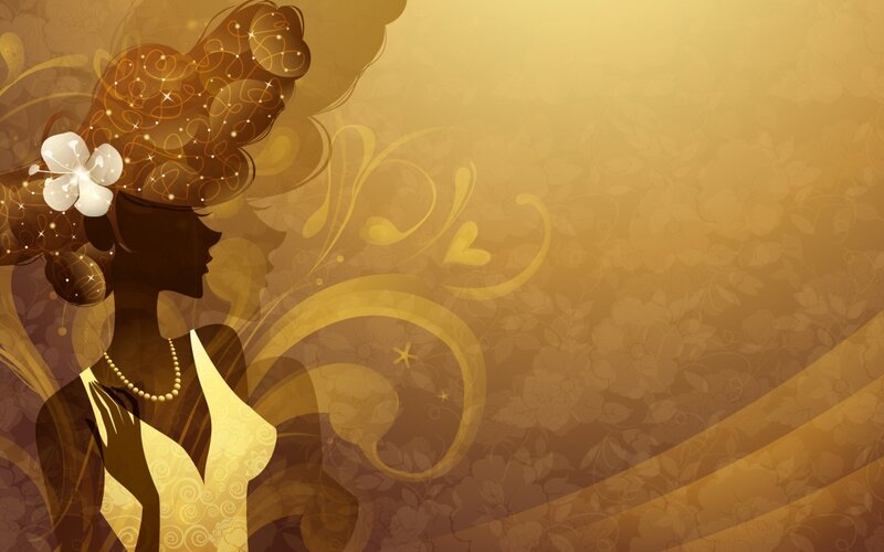 Silhouette of Woman — Gold, Elegant, Vector Art, Flower