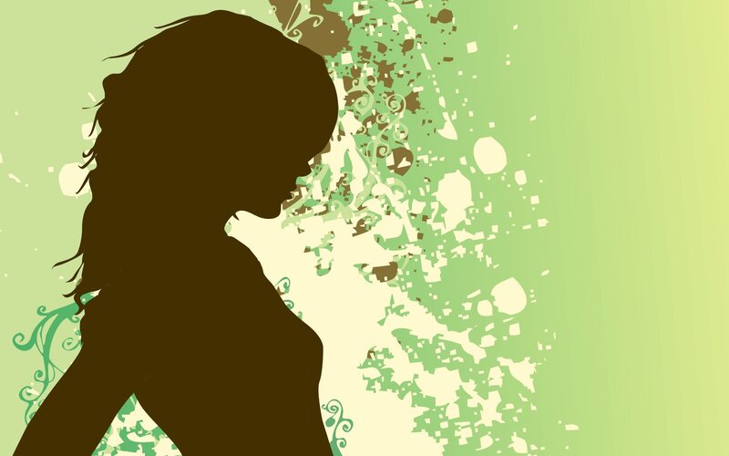 Silhouette of Woman — Green, Calm, Digital Art