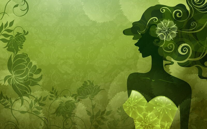 Silhouette of Woman — Green, Serene, Digital Art