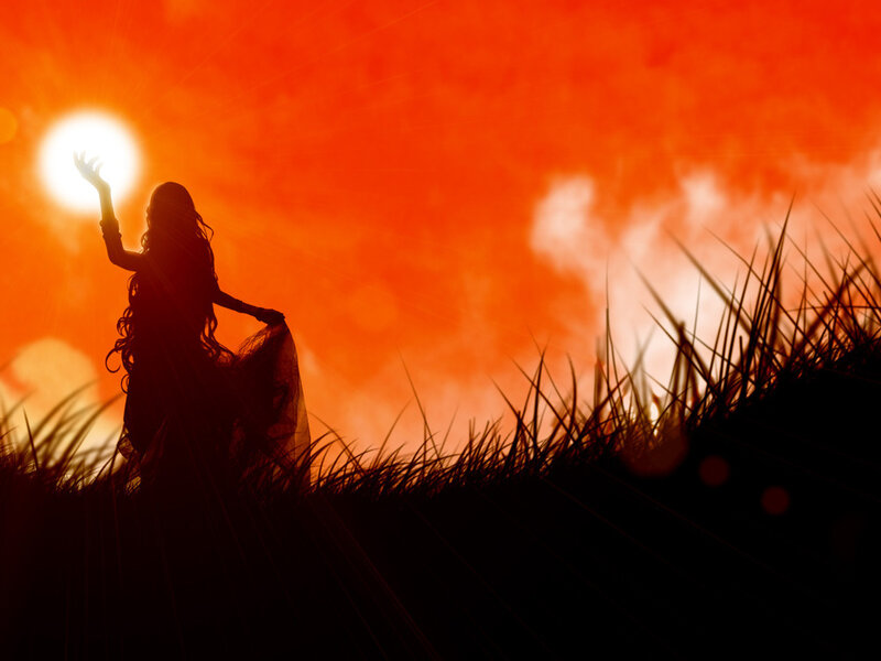 Silhouette of Woman in Field — Orange
