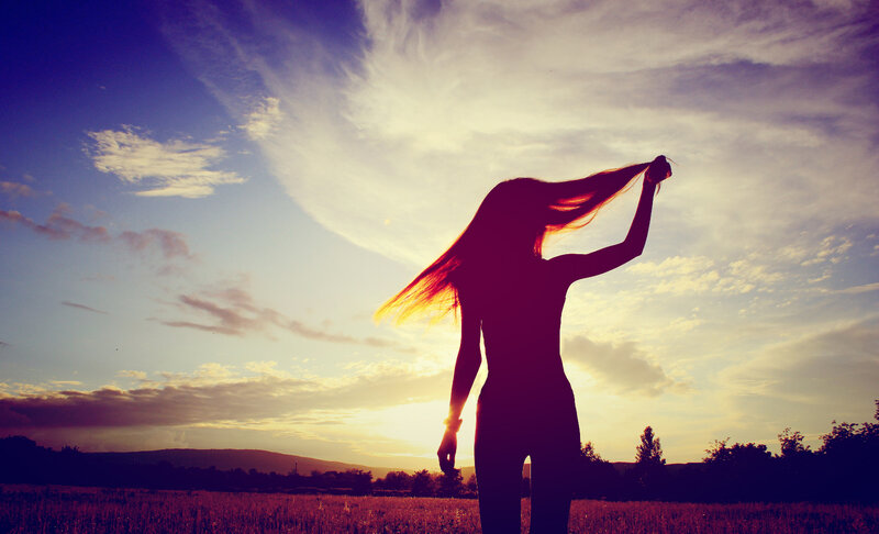 Silhouette of Woman in Field — Purple