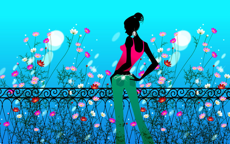 Silhouette of Woman in Garden — Blue