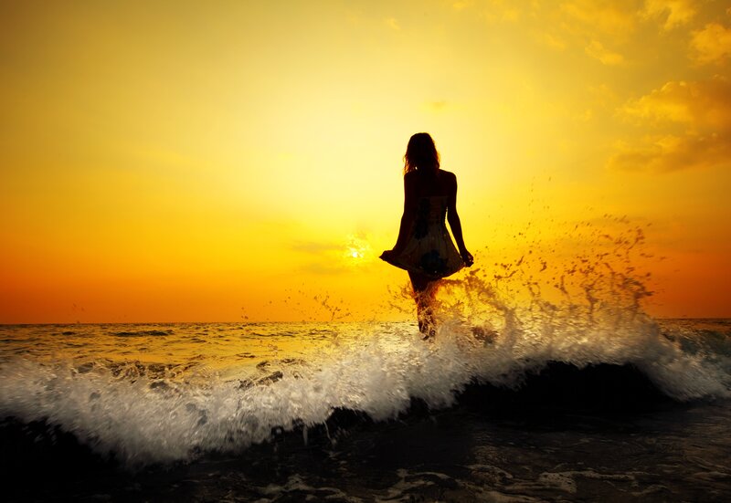 Silhouette of Woman in Ocean — Yellow