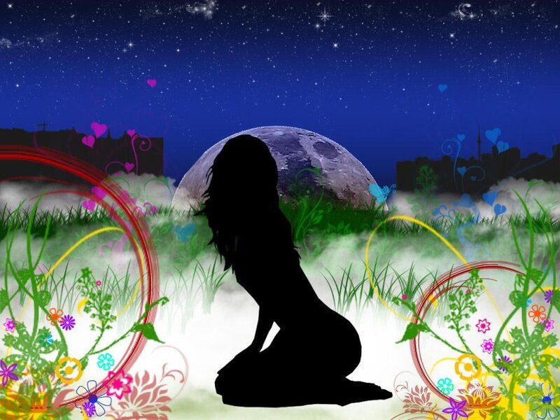 Silhouette of Woman Kneeling — Blue, Dreamy