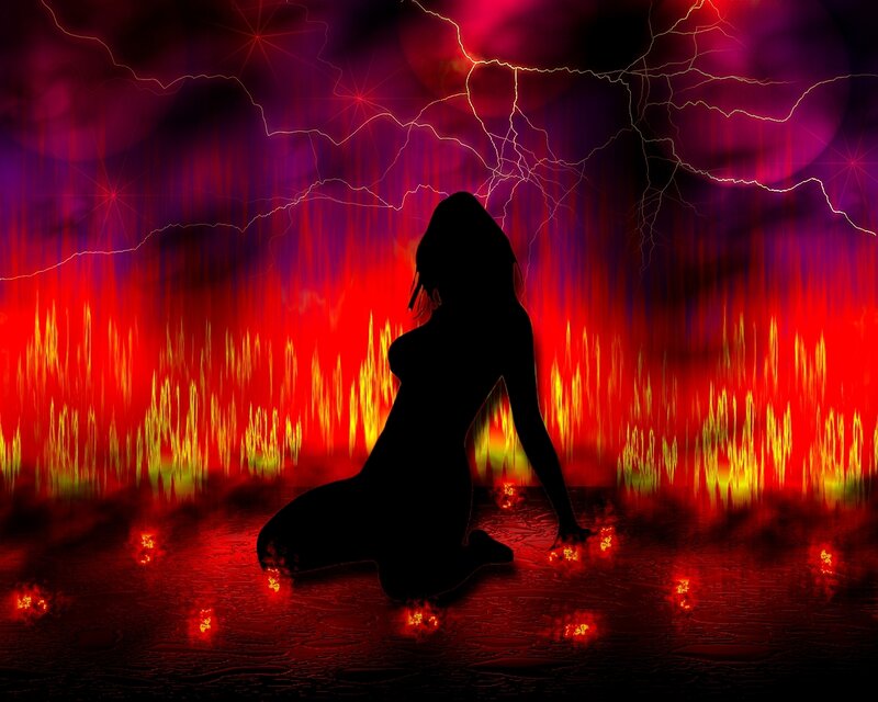 Silhouette of Woman Kneeling — Red, Dramatic