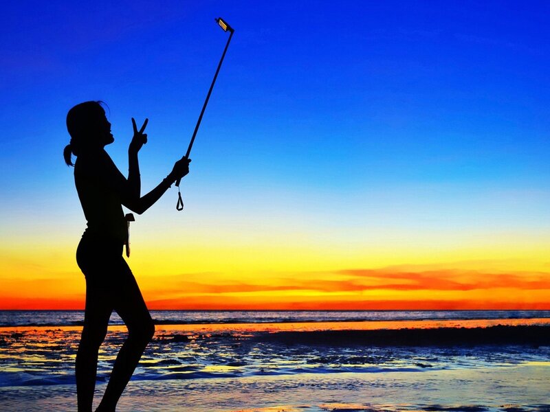 Silhouette of Woman on Beach — Blue, Dramatic, Sunset, Photograph