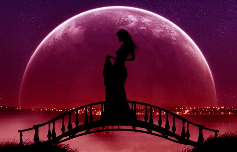 Silhouette of Woman on Bridge — Purple