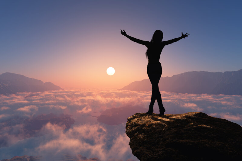 Silhouette of Woman on Cliff — Blue, Serene