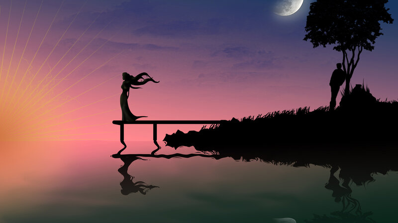 Silhouette of Woman on Dock — Purple