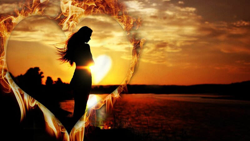 Silhouette of Woman — Orange, Dramatic, Sunset, Digital Art