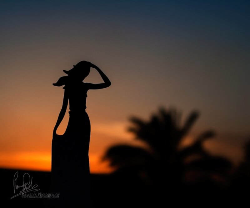 Silhouette of Woman — Orange, Dramatic, Sunset, Photograph, Palm Tree