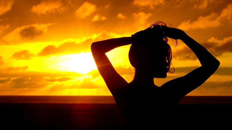 Silhouette of Woman — Orange, Dramatic, Sunset, Photograph, Sun