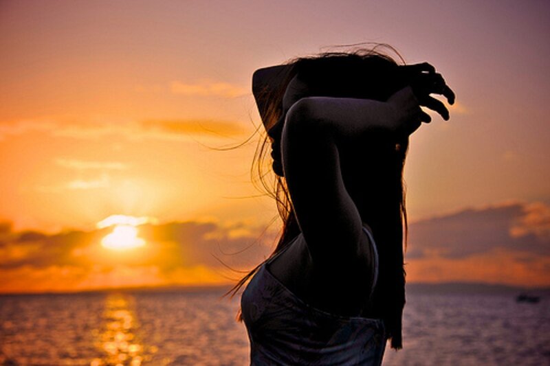 Silhouette of Woman — Orange, Serene, Sunset