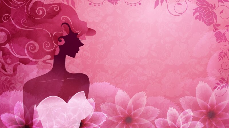 Silhouette of Woman — Pink, Elegant, Vector Art, Flowers