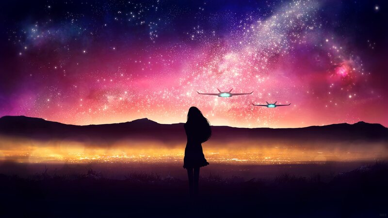 Silhouette of Woman — Purple, Serene, Night