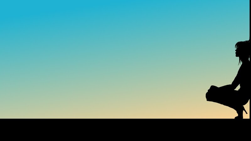 Silhouette of Woman Sitting — Blue, Serene, Sunset, Minimalist