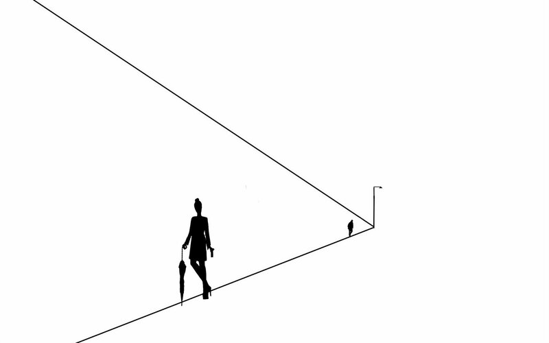 Silhouette of Woman Walking — Black, Dramatic, Minimalist