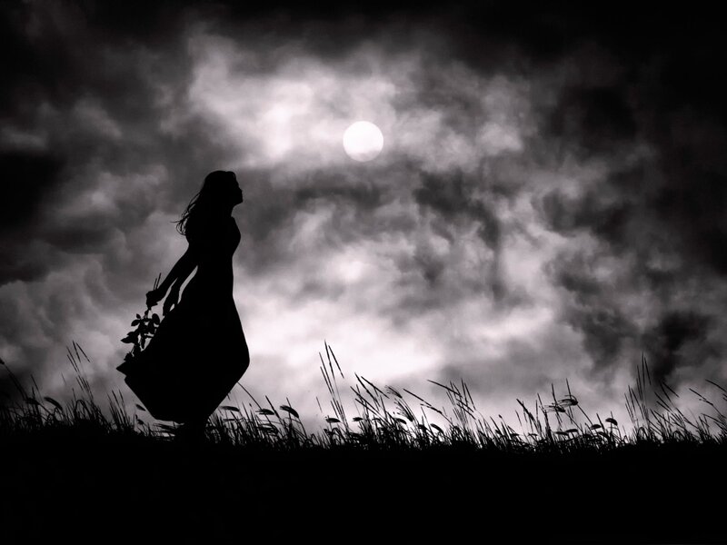 Silhouette of Woman Walking — Black, Dramatic
