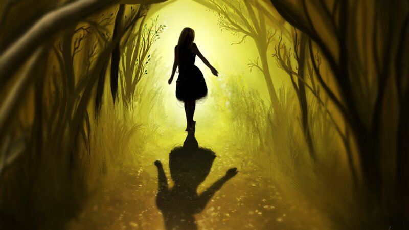 Silhouette of Woman Walking — Yellow, Mysterious