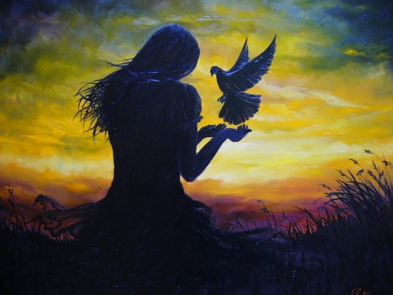 Silhouette of Woman with Bird — Yellow