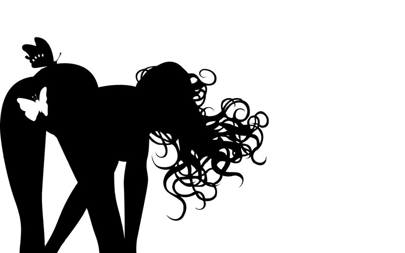 silhouette of woman with butterflies