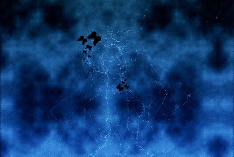 Silhouette of Woman with Butterflies — Blue