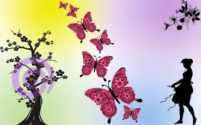 Silhouette of Woman with Butterflies — Pink