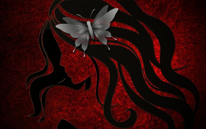 Silhouette of Woman with Butterfly — Red