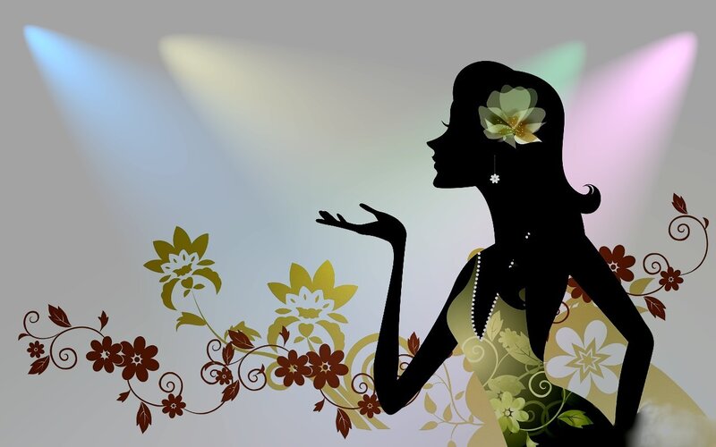 silhouette of woman with flowers