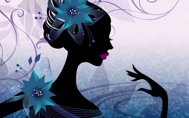silhouette of woman with flowers