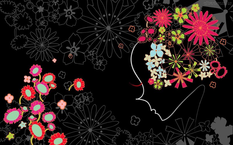 Silhouette of Woman with Flowers — Black, Dreamy
