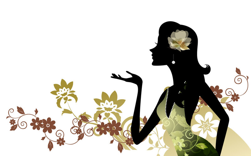 Silhouette of Woman with Flowers — Black, Elegant